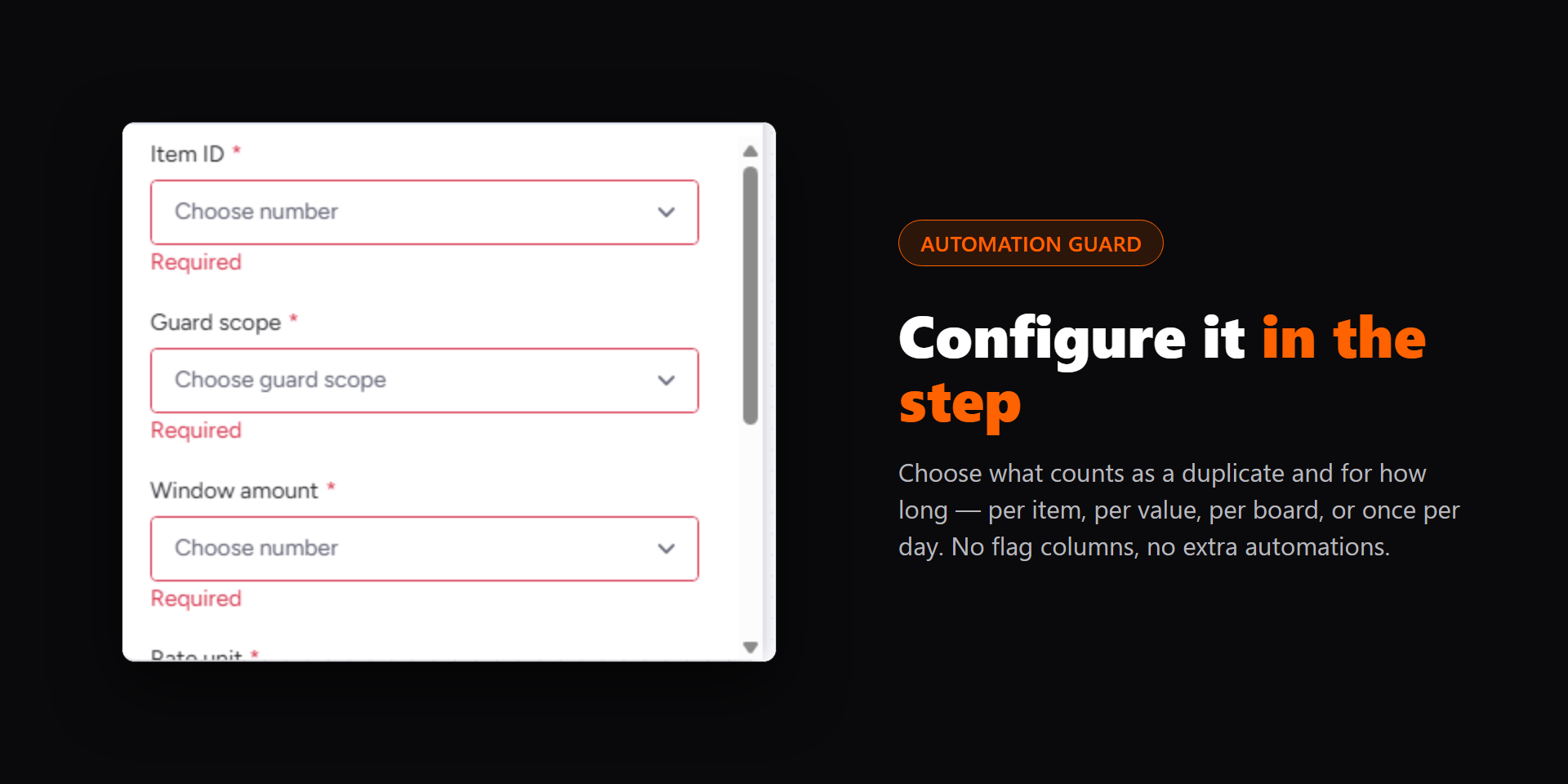 Configuring the Block duplicate runs step in monday Workflows
